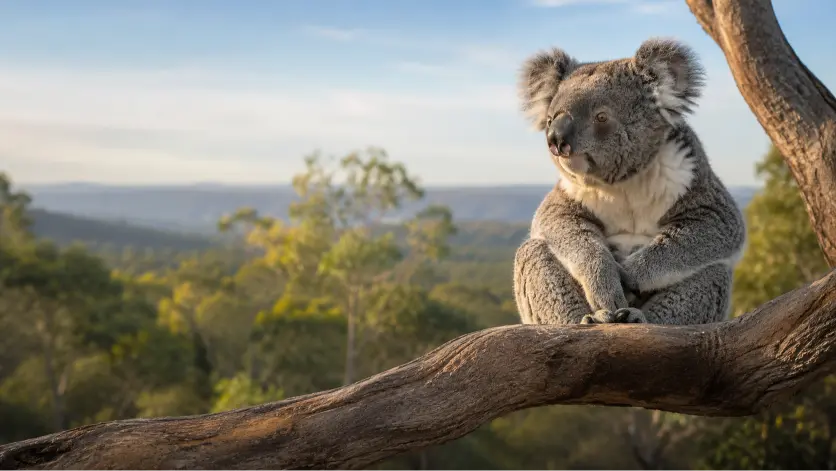 Koala perched in tranquil bushland scene
